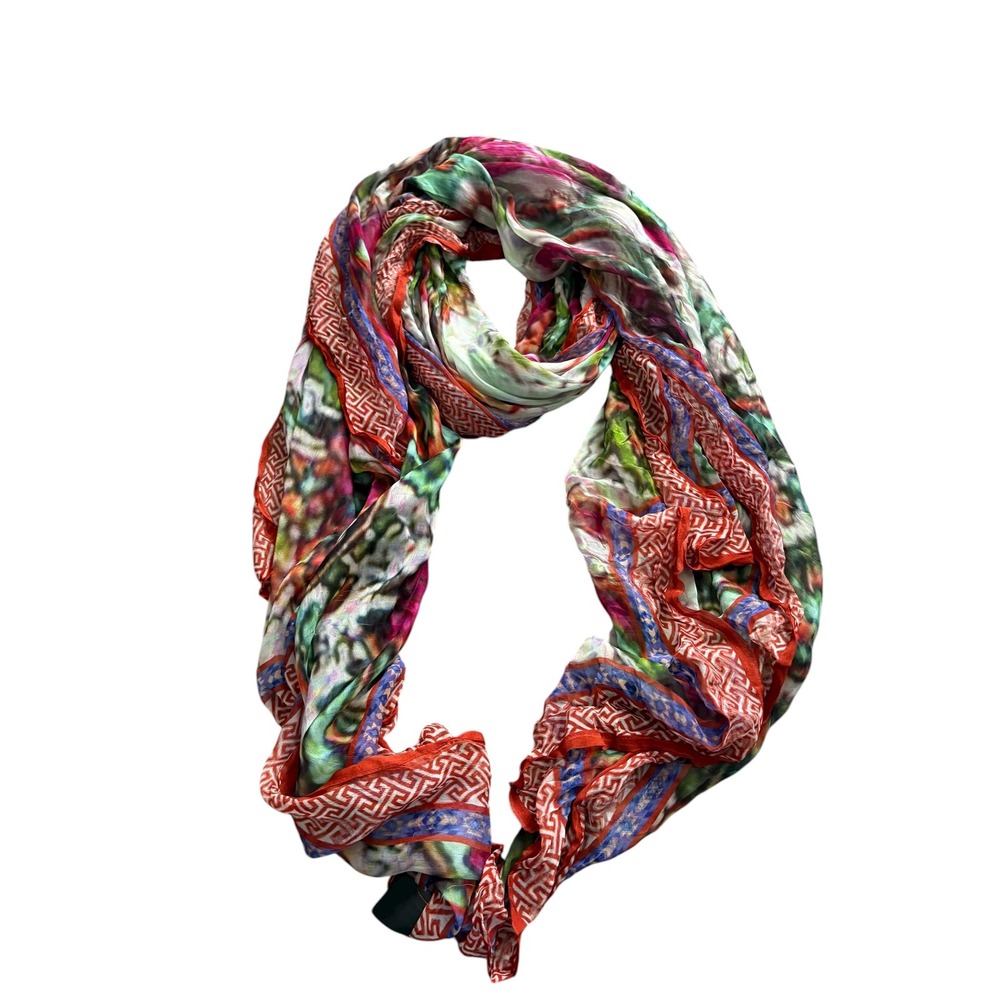 Multicolor Abstract Floral Scarf 89x40 Large Lightweight Wrap Red Border - Picture 1 of 4
